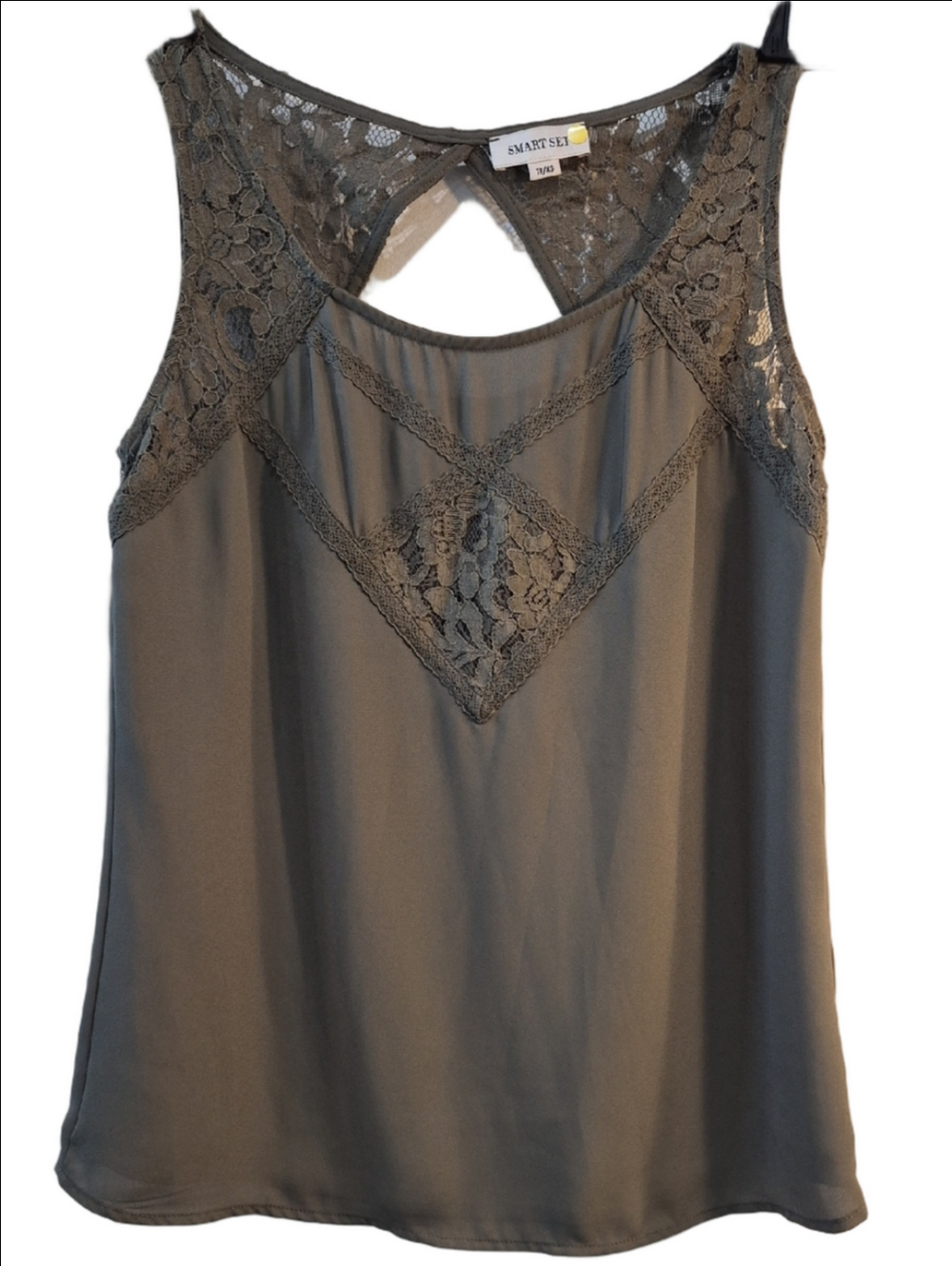 Smart Set Olive Lace Trim Sleeveless Camisole